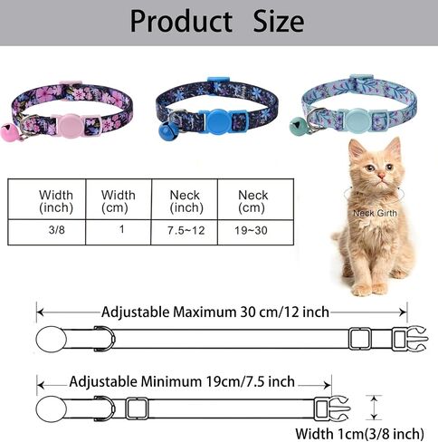 Cat Collar Breakaway with Bells, 3 Pack Girl Boy Pet Cat Collar with Bohemia Floral Tribal Geometric Patterns, Adjustable 7.5-12 Inch, with Safety Buckle for Kitten Cat(Set A) in Saudi Arabia