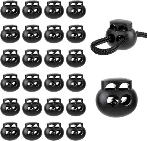 24 Pcs Black Plastic Spring Cord Lock Toggle Stopper for Drawstring, Double Hole Cord Locks Spring Stop Toggle Stoppers Black Cord Lock Shoelaces Backpack Bags Paracord in Saudi Arabia
