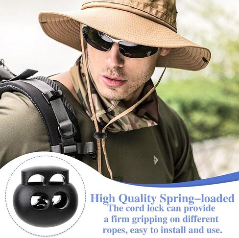 24 Pcs Black Plastic Spring Cord Lock Toggle Stopper for Drawstring, Double Hole Cord Locks Spring Stop Toggle Stoppers Black Cord Lock Shoelaces Backpack Bags Paracord in Saudi Arabia
