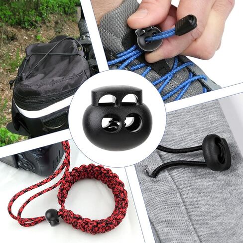 24 Pcs Black Plastic Spring Cord Lock Toggle Stopper for Drawstring, Double Hole Cord Locks Spring Stop Toggle Stoppers Black Cord Lock Shoelaces Backpack Bags Paracord in Saudi Arabia