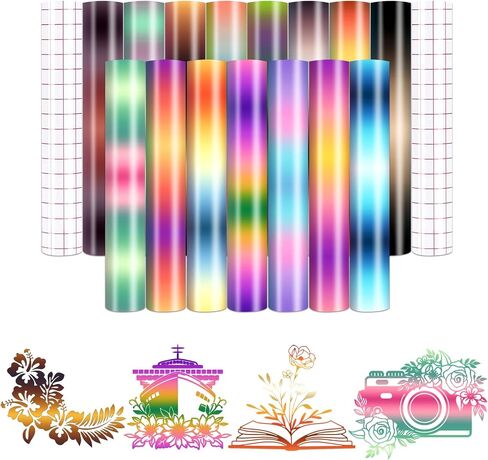 Gradient Permanent Vinyl - 15 Sheets 12 x 10inches Ombre Rainbow Permanent Adhesive Vinyl for Mugs Decors Self Adhesive Vinyl Compatible with Cricut/Silhouette Cameo in Saudi Arabia