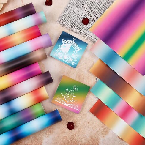 Gradient Permanent Vinyl - 15 Sheets 12 x 10inches Ombre Rainbow Permanent Adhesive Vinyl for Mugs Decors Self Adhesive Vinyl Compatible with Cricut/Silhouette Cameo in Saudi Arabia