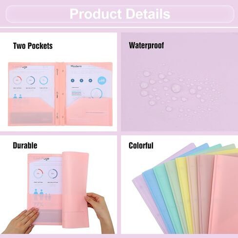 EOOUT 8pcs Plastic Folders with Prongs, Plastic File Folders with 2 Pockets and 3 Prongs, Heavy Duty Folders for Office and School, Letter Size in Saudi Arabia
