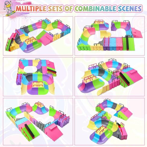 MOMSIV Finger Skateboard Park Kit, 57pcs Finger Skateboard Park Set with 6 Finger Skateboards for Kids 31 Ramps and 1*Bicycles, Large Finger Skateboard Park Training Gift Toy for Ages 6+ in Saudi Arabia
