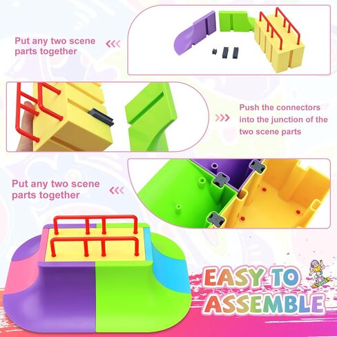 MOMSIV Finger Skateboard Park Kit, 57pcs Finger Skateboard Park Set with 6 Finger Skateboards for Kids 31 Ramps and 1*Bicycles, Large Finger Skateboard Park Training Gift Toy for Ages 6+ in Saudi Arabia
