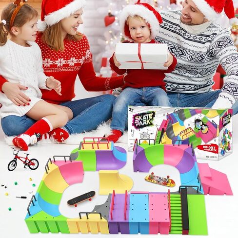 MOMSIV Finger Skateboard Park Kit, 57pcs Finger Skateboard Park Set with 6 Finger Skateboards for Kids 31 Ramps and 1*Bicycles, Large Finger Skateboard Park Training Gift Toy for Ages 6+ in Saudi Arabia