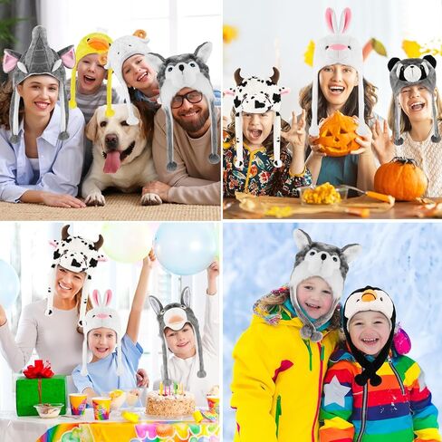 Funny Plush Animal Hat with Ear Flaps, Soft Fleece Hats Cute Cap for Kids Women Girls Cosplay Party in Saudi Arabia