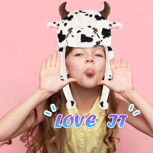 Funny Plush Animal Hat with Ear Flaps, Soft Fleece Hats Cute Cap for Kids Women Girls Cosplay Party in Saudi Arabia