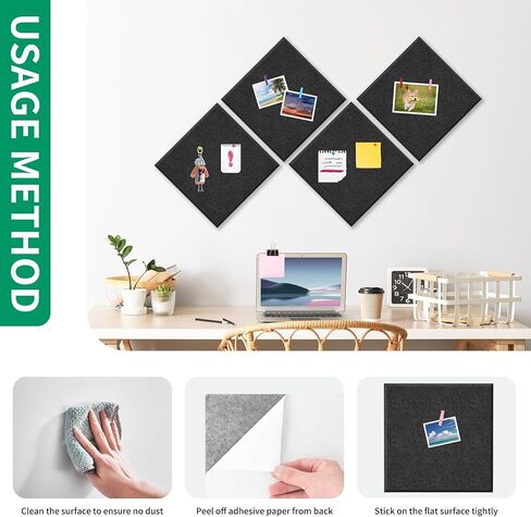 4 Pack Felt Cork Board Tiles, 12x12 Cork Bulletin Board Square Pin Board for Wall, 1/2" Thick Adhesive Cork Board for School, Home & Office, Grey Cork Sheet with Push Pin & Wood Clips in Saudi Arabia