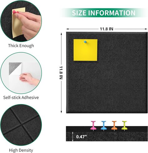 4 Pack Felt Cork Board Tiles, 12x12 Cork Bulletin Board Square Pin Board for Wall, 1/2" Thick Adhesive Cork Board for School, Home & Office, Grey Cork Sheet with Push Pin & Wood Clips in Saudi Arabia