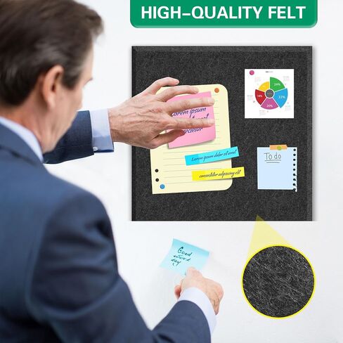 4 Pack Felt Cork Board Tiles, 12x12 Cork Bulletin Board Square Pin Board for Wall, 1/2" Thick Adhesive Cork Board for School, Home & Office, Grey Cork Sheet with Push Pin & Wood Clips in Saudi Arabia