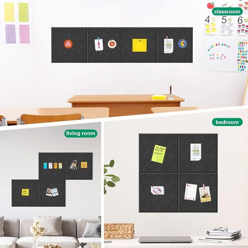 4 Pack Felt Cork Board Tiles, 12x12 Cork Bulletin Board Square Pin Board for Wall, 1/2" Thick Adhesive Cork Board for School, Home & Office, Grey Cork Sheet with Push Pin & Wood Clips in Saudi Arabia