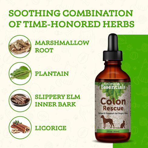 Animal Essentials Colon Rescue for Dogs & Cats - Herbal Laxative, Constipation Relief, Stool Softener with Slippery Elm, Marshmallow Root - 2 Fl Oz in Kuwait