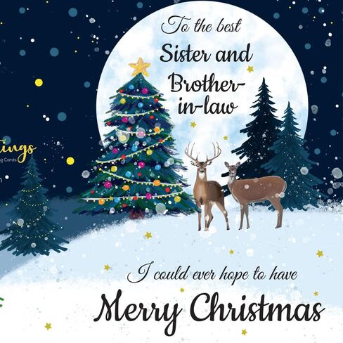 Prime Greetings Christmas Card Sister and Brother In Law (Husband), Made in America, Eco-Friendly, Thick Card Stock with Premium Envelope 5in x 7.75in, Packaged in Protective Mailer in Kuwait