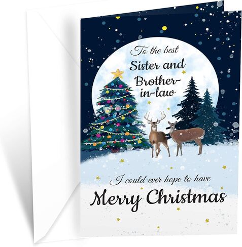 Prime Greetings Christmas Card Sister and Brother In Law (Husband), Made in America, Eco-Friendly, Thick Card Stock with Premium Envelope 5in x 7.75in, Packaged in Protective Mailer in Kuwait
