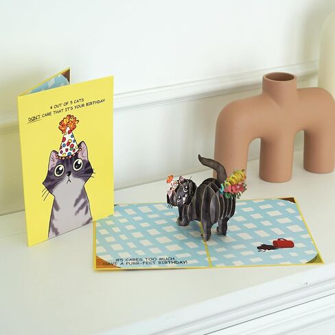 بطاقات البوب ​​القذرة، بطاقة عيد ميلاد منبثقة من نوع Purr-fect، بطاقة عيد ميلاد مضحكة لقطط Farting Confetti ثلاثية الأبعاد، بطاقات منبثقة لأم القطة أو الأب للزوج والزوجة والصديق وكل محب للقطط، 1 ورقة ملاحظات، 1 مظروف in Kuwait