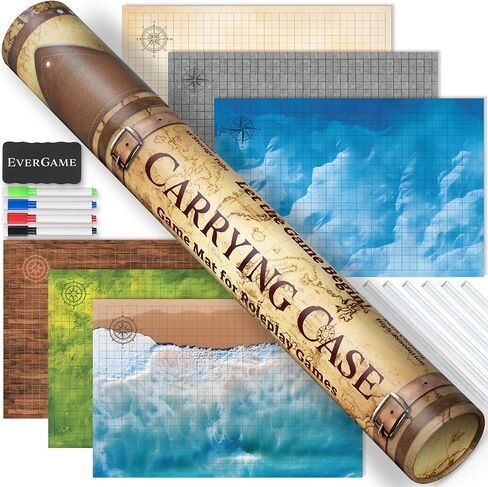 Dungeons & Dragons Game Mats - 24x36 - Ultimate DND Board Game Battle Maps w/ 6 Unique Terrains & Storage Tube - 1" Square Grid - Epic Role Playing Gaming Experience in Kuwait