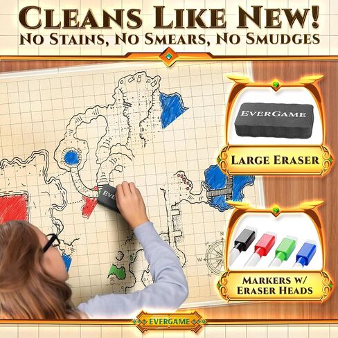 Dungeons & Dragons Game Mats - 24x36 - Ultimate DND Board Game Battle Maps w/ 6 Unique Terrains & Storage Tube - 1" Square Grid - Epic Role Playing Gaming Experience in Kuwait