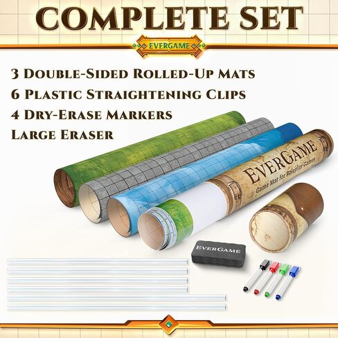 Dungeons & Dragons Game Mats - 24x36 - Ultimate DND Board Game Battle Maps w/ 6 Unique Terrains & Storage Tube - 1" Square Grid - Epic Role Playing Gaming Experience in Kuwait