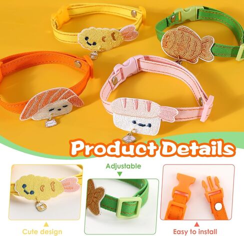 4 قطع طوق قطط سوشي لطيف، 7-13 بوصة لون معكرون قابل للتعديل مريح وخفيف الوزن طوق أمان للقطط الصغيرة والمتوسطة للارتداء اليومي وحفلات أعياد ميلاد الحيوانات الأليفة (أصفر، وردي، أخضر، برتقالي) in Kuwait