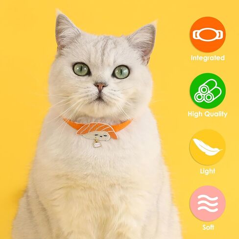 4 قطع طوق قطط سوشي لطيف، 7-13 بوصة لون معكرون قابل للتعديل مريح وخفيف الوزن طوق أمان للقطط الصغيرة والمتوسطة للارتداء اليومي وحفلات أعياد ميلاد الحيوانات الأليفة (أصفر، وردي، أخضر، برتقالي) in Kuwait