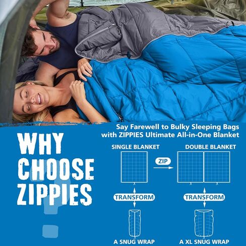 بطانيات تخييم منتفخة عازلة 3M من ZIPPIES للطقس البارد، لحاف تخييم دافئ وقابل للتعبئة مع سحاب، بطانية خارجية مقاومة للماء للأرجوحة والسفر والاستاد، باللون الأزرق الداكن in Kuwait