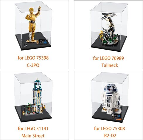 Thickened Clear Acrylic Display Case with Wood-Plastic Base for Lego 43230 75398 76989 21349 Figures Transparent Box Organizer Protection, Black Inside 9.8x9.8x15.7 inch in Kuwait