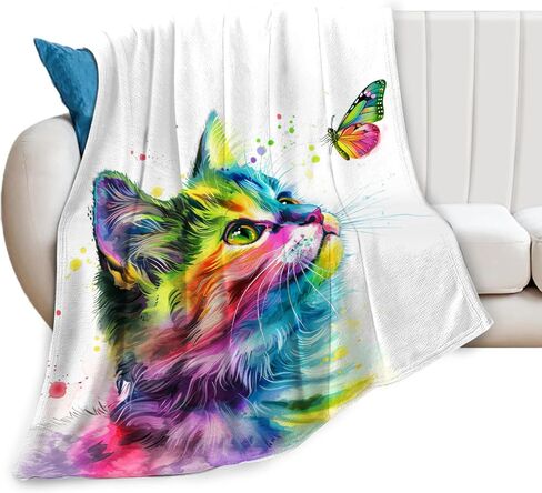 Cat Blanket Cat Gifts for ​cat Lover Girls Women Cute Kitten Throw Blanket Cozy Fleece Cat Butterfly Blanket for Kids Adults 60"X80" in Saudi Arabia