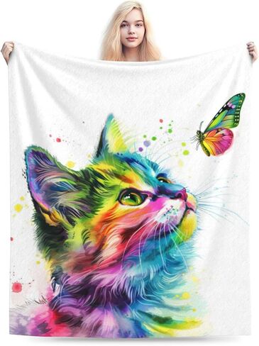 Cat Blanket Cat Gifts for ​cat Lover Girls Women Cute Kitten Throw Blanket Cozy Fleece Cat Butterfly Blanket for Kids Adults 60"X80" in Saudi Arabia
