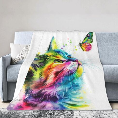 Cat Blanket Cat Gifts for ​cat Lover Girls Women Cute Kitten Throw Blanket Cozy Fleece Cat Butterfly Blanket for Kids Adults 60"X80" in Saudi Arabia