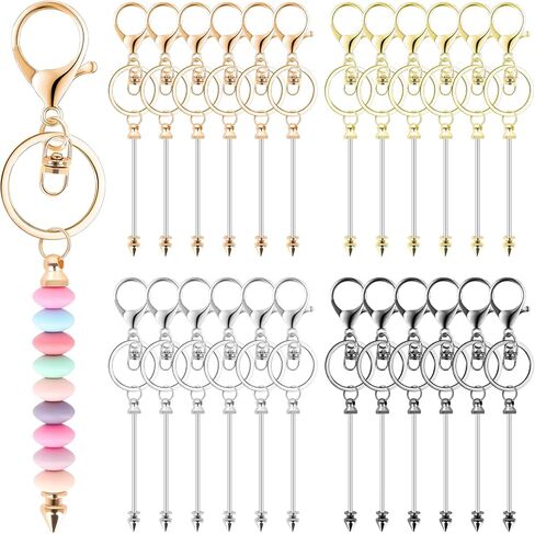 NICEWIN 24 Pcs Beadable Keychain Bar - Metal Bead Blank Keychain Charms Detachable Key Chain for Pendant DIY, Keychain Accessories Bulk for Keychain Maker Kit Supplies Jewelry Making Gift in Kuwait