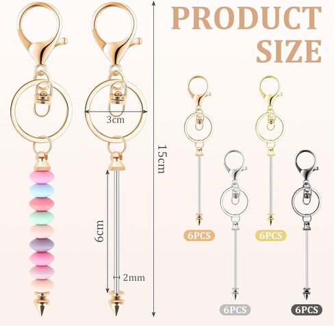 NICEWIN 24 Pcs Beadable Keychain Bar - Metal Bead Blank Keychain Charms Detachable Key Chain for Pendant DIY, Keychain Accessories Bulk for Keychain Maker Kit Supplies Jewelry Making Gift in Kuwait