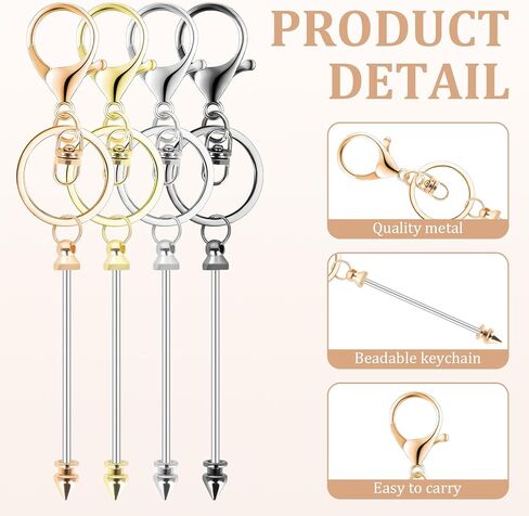 NICEWIN 24 Pcs Beadable Keychain Bar - Metal Bead Blank Keychain Charms Detachable Key Chain for Pendant DIY, Keychain Accessories Bulk for Keychain Maker Kit Supplies Jewelry Making Gift in Kuwait