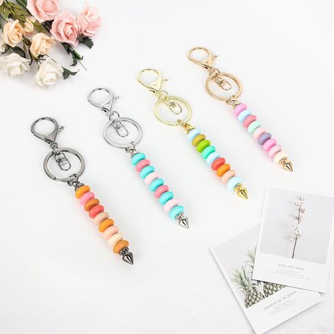 NICEWIN 24 Pcs Beadable Keychain Bar - Metal Bead Blank Keychain Charms Detachable Key Chain for Pendant DIY, Keychain Accessories Bulk for Keychain Maker Kit Supplies Jewelry Making Gift in Kuwait