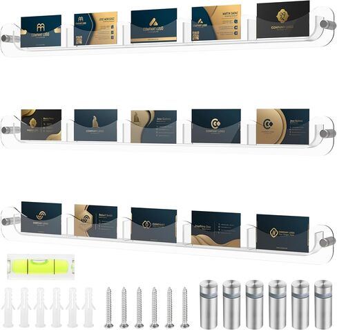 Gomos Business Card Holder Wall Mount - Designed Multiple Business Card Holder Display Set, Wall Business Card Holder with 15 Slots - Pack of 3 Clear Acrylic Holders for Office & Retail (Brown) in Saudi Arabia