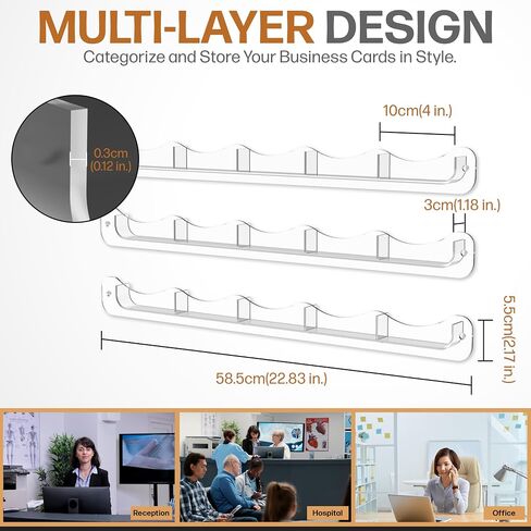Gomos Business Card Holder Wall Mount - Designed Multiple Business Card Holder Display Set, Wall Business Card Holder with 15 Slots - Pack of 3 Clear Acrylic Holders for Office & Retail (Brown) in Saudi Arabia