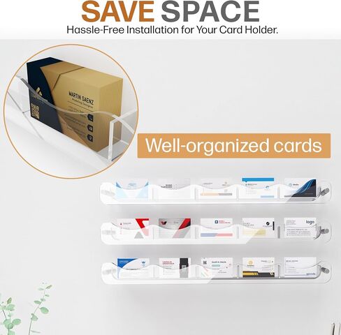 Gomos Business Card Holder Wall Mount - Designed Multiple Business Card Holder Display Set, Wall Business Card Holder with 15 Slots - Pack of 3 Clear Acrylic Holders for Office & Retail (Brown) in Saudi Arabia