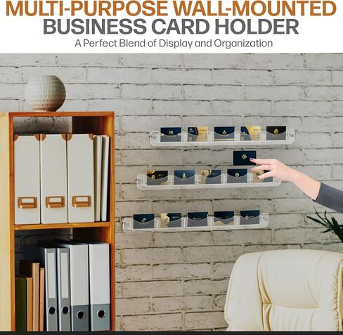 Gomos Business Card Holder Wall Mount - Designed Multiple Business Card Holder Display Set, Wall Business Card Holder with 15 Slots - Pack of 3 Clear Acrylic Holders for Office & Retail (Brown) in Saudi Arabia