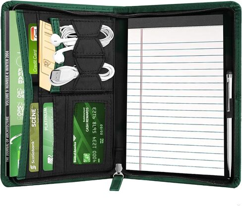 Junior Padfolio Portfolio with 5 x 8 Writing Pad, A5 Business Portfolio Binder Folder Organizer Multi-Function Combination Case for Women, Green in Kuwait