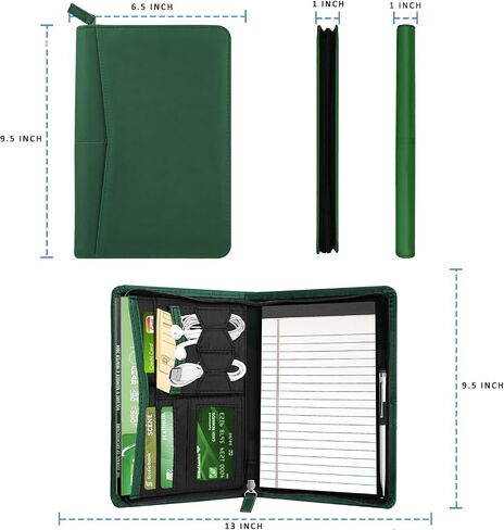 Junior Padfolio Portfolio with 5 x 8 Writing Pad, A5 Business Portfolio Binder Folder Organizer Multi-Function Combination Case for Women, Green in Kuwait