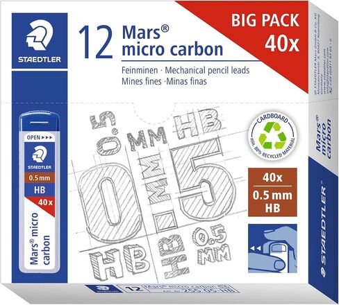 STAEDTLER Mars Micro Carbon Mechanical Pencil Refills, Tube of 12 0.5mm B Fine Point Graphite Leads, 250 05-B in Saudi Arabia