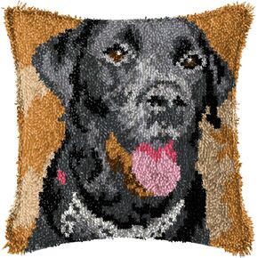 LAPATAIN Latch Hook Kits for Adults Kids,Black Dog Pattern Color Printed Canvas DIY Throw Pillow Cover,Beginners Handmade Needlework Crafts Home Decoration 17x17inch