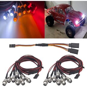 2Pack HIRCQOO 8LED RC Car LED Light Headlights Taillight Lighting with JR Y Cable Compatible with Traxxas HSP Tamiya Redcat RC4WD Axial Kyosho Arrma 1/8 1/10 1/12 RC Car Truck(2Red & 2White & 4Orange)
