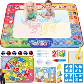 Water Doodle Mat & Dart Board Toddlers Toys for 2-4 Large Painting Drawing Water Color Mat for Kid Educational Toys Mess Free Reusable Magic Mat Birthday Gift for 2 3 4 5 7 Years Old Boy Girl