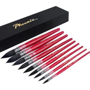 PHOENIX Professional Watercolor Paint Brush Set - 9 PCS Synthetic Squirrel Hair Mop Round Paintbrushes (Size 0-8) - Fine Point Detail Medium Water Color Paint Brushes Art Supplies for Adults, Artists