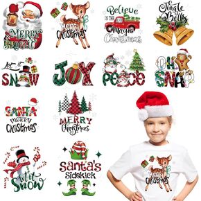 DIYASY Christmas Iron on Transfers, Heat Transfer Vinyl Sticker for Shirts Clothing dtf Transfers Rub Ready to Press DIY Crafts Supplies Winter Xmas Patches Backpack Decorations 12 Pcs