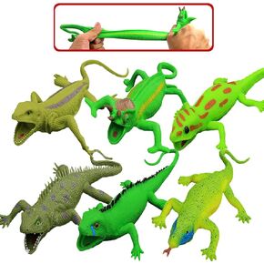 6 Packs Lizards Toys,9 inch Super Stretches Rubber Lizard Set, Material TPR, Stretchy Lizards with Gift Bag-Realistic Lizard Figure Bathtub Toy Iguana Chameleon