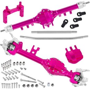 RC Front Rear Portal Axles Upgrades Part for 1/10 Axial SCX10 SCX10 II 90046 90047,Aluminum Alloy Front Rear Portal Axle Hops Up,Pink
