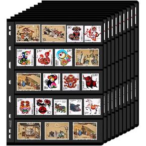 10 Sheets Stamp Pages for Stamp Album Binder Pockets Stamp Collectors Postage Stamp Collecting Supplies Book of Stamps 9 Hole Standard Stamp Collecting Albums (1-Row Stamp Album)