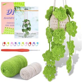 kdafio Crochet Kit for Beginners, Hanging Potted Plants Crochet Starter Kit with Step-by-Step Instructions and Video Tutorials Complete Crochet Kit for Beginners Decoration (Yellow Green Plants)